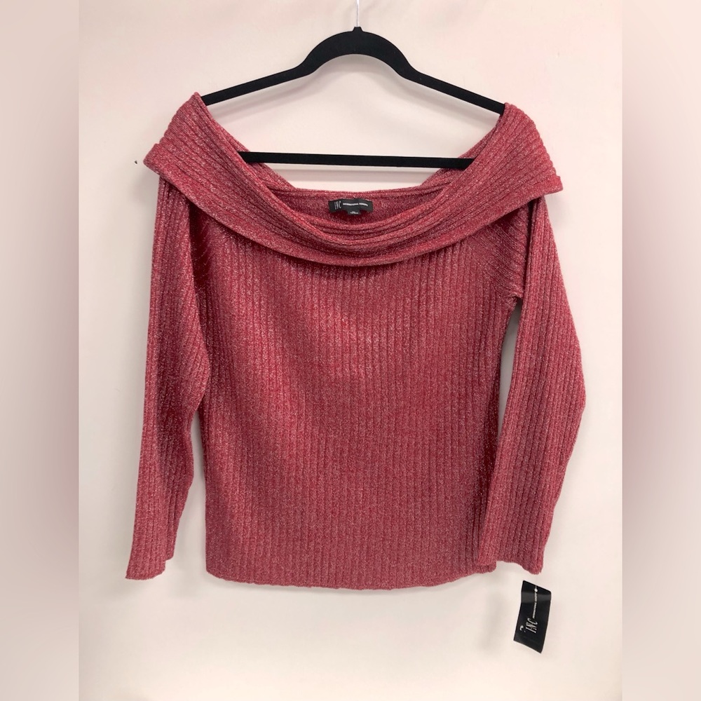 NWT INC INTERNATIONAL RED KNITTED SWEATER SILVER EMBELLISHED WIDE NECK XL
